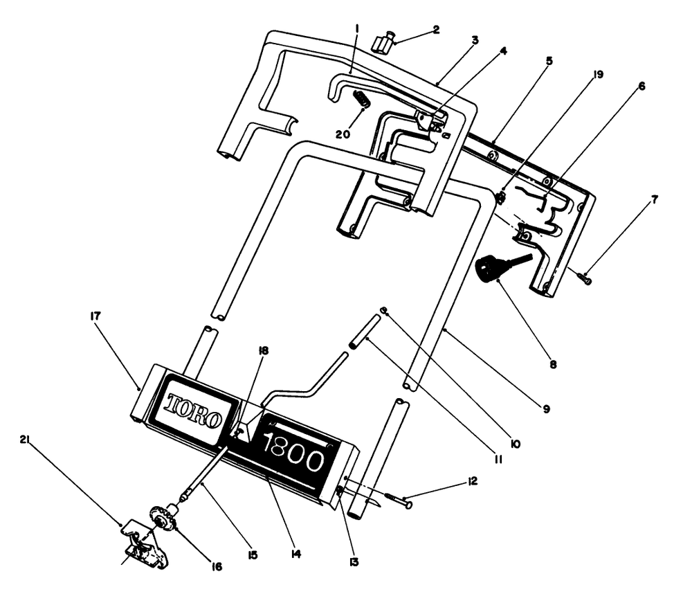 Handle Assembly Diagram and Parts List for 38025 1000001 - 1111100 Lawn Boy Snow Blower